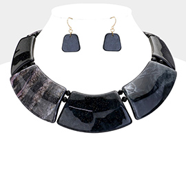 Marble Print Resin Curved Bib Necklace