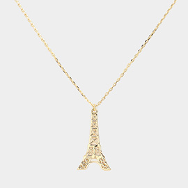 SECRET BOX_Brass Metal Eiffel Tower Pendant Necklace