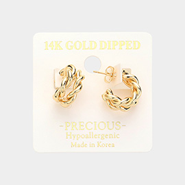 14K Gold Dipped Hypoallergenic Split Breaded Metal Hoop Earrings