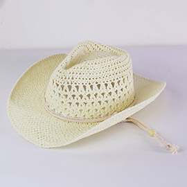 Straw Cowboy Cowgirl Handmade Hat With Chin Strap