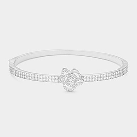 CZ Stone Paved Flower Pointed Hinged Evening Bangle Bracelet