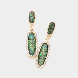 Stone Paved Around Oval Dangle Earrings