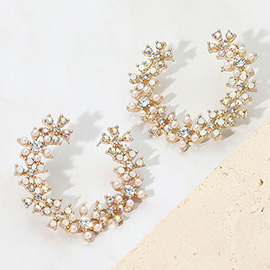 Flower Stone Pearl Cluster Wretch Earrings