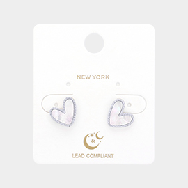 Mother Of Pearl Heart Stud Earrings