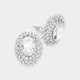 Oval Stone Pointed Evening Clip On Earrings