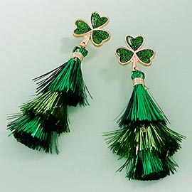 St Patricks Day Shamrock Tassel Dangle Earrings