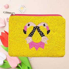 Flamingo Seed Beaded Mini Pouch Bag