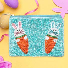 Easter Bunny Carrot Seed Beaded Mini Pouch Bag