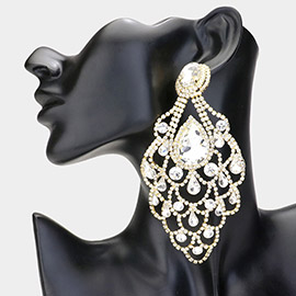 Teardrop Stone Pointed Over Sized Chandelier Evening Earrings