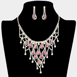 Crystal Teardrop Rhinestone Pave Net Collar Necklace