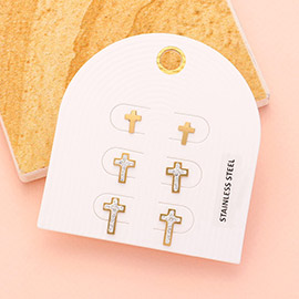 3PAIRS - Cross Stud Earring Set