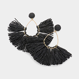 Raffia Fringe Fan Dangle Earrings