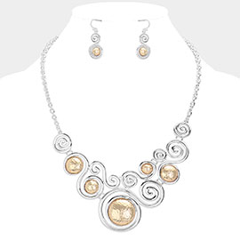 Abstract Swirl Metal Pendant Statement Necklace