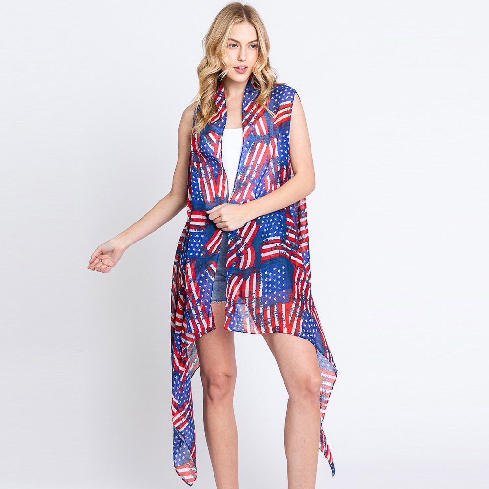 American USA Flag Vest Poncho