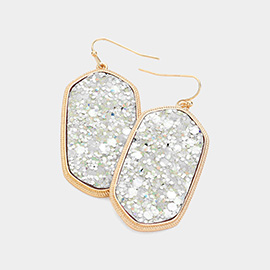 Sparkly Hexagon Frame Dangle Earrings