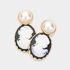 Pearl Pointed Cameo Dangle Earrings