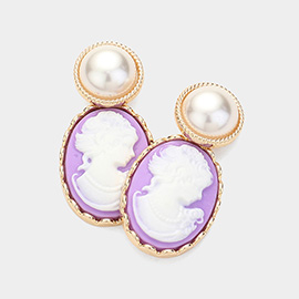 Pearl Pointed Cameo Dangle Earrings