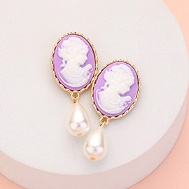 Teardrop Pearl Dangle Cameo Earrings