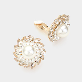 Spiral Stone Paved Embellished Pearl Clip On Earrings