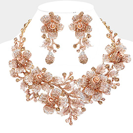 Marquise Crystal Flower Leaf Evening Necklace