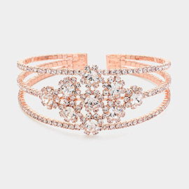 Round Stone Accented Rhinestone Paved Split Cuff Bracelet