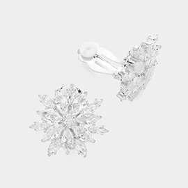 Flower CZ Stone Cluster Clip On Earrings