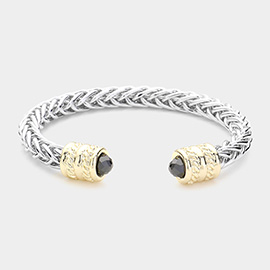 CZ Stone Tip Textured Metal Cuff Bracelet