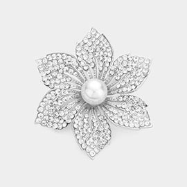 Pearl Pointed Stone Paved Flower Pin Brooch
