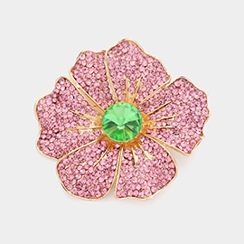 Round Stone Pointed Rhinestone Paved Flower Pin Brooch