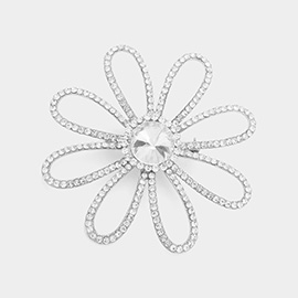 Rhinestone Paved Flower Pin Brooch