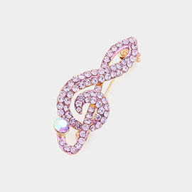 Rhinestone Paved Treble Clef Pin Brooch