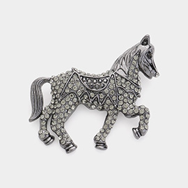 Rhinestone Paved Horse Pin Brooch