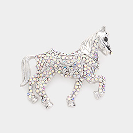 Rhinestone Paved Horse Pin Brooch