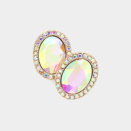 Oval Crystal Stone Evening Earrings