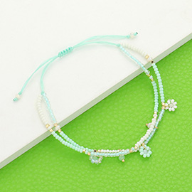 Flower Beaded Cinch Pull Tie Bracelet