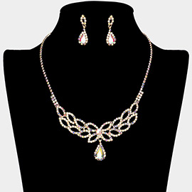 Teardrop Stone Pendant Pointed Rhinestone Paved Necklace