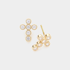 CZ Stone Embellished Cross Stud Earrings