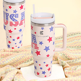 USA American Flag Inspired 40oz Double Wall Stainless Steel Tumbler With Handle