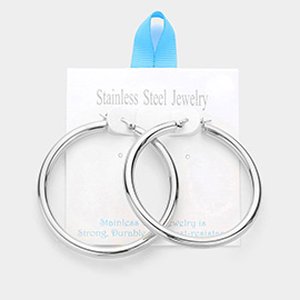 18K White Gold Dipped Stainless Steel Hoop Pin Catch Earrings