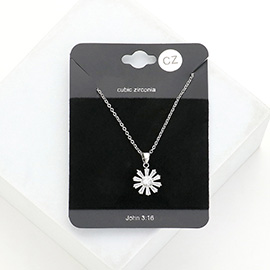 CZ Flower Stone Pendant Necklace