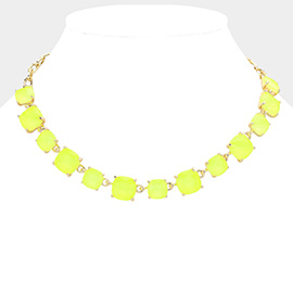 Cushion Square Stone Link Evening Necklace