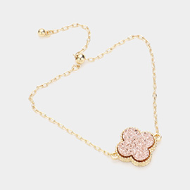 Quatrefoil Druzy Adjustable Pull Tie Bracelet