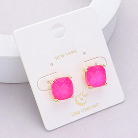 Cushion Square Stone Stud Evening Earrings