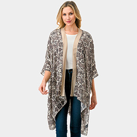 Floral Damask Print Kimono Poncho