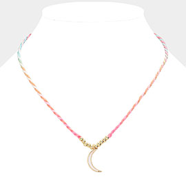 Raffia Thread Crescent Pendant Necklace