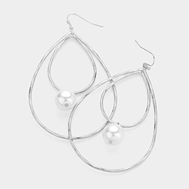 Pearl Pointed Metal Open Double Teardrop Dangle Earrings