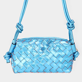 Metallic Faux Leather Weaved Crossbody Bag