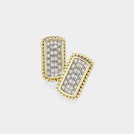 14K Gold Plated CZ Stone Paved Dog Tag Shape Stud Earrings