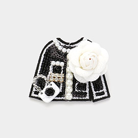 Felt Back Flower Corsage Pear Pointed Sequin Women Jacket Brooch