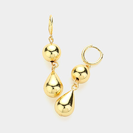 Metal Ball Teardrop Dangle Huggie Earrings